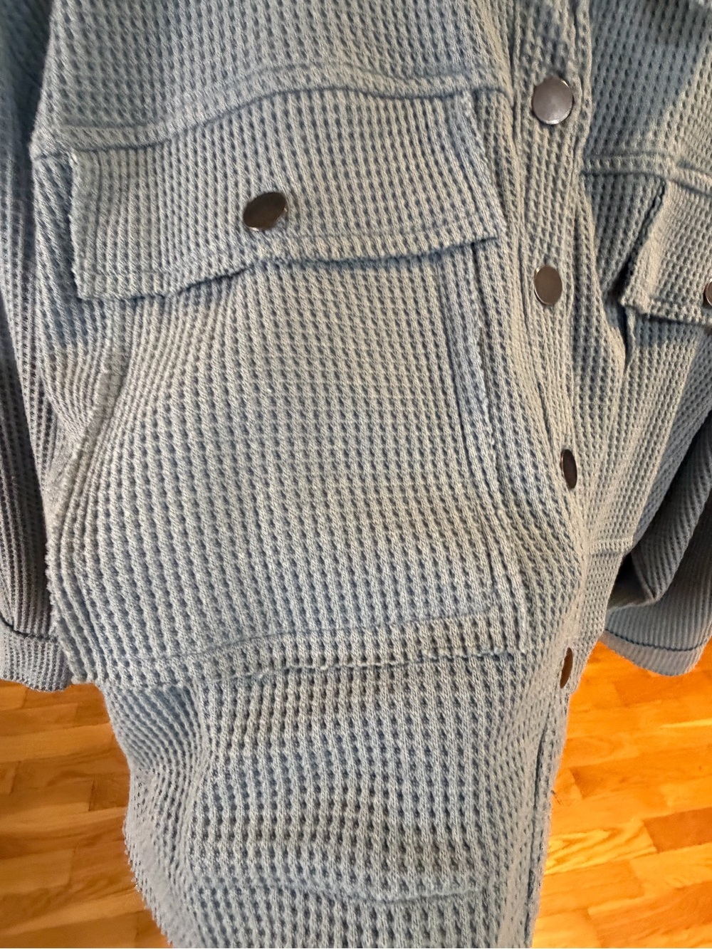 POL Women's Waffle Knit Overshirt Jacket - Light Blue - Picture 2 of 7